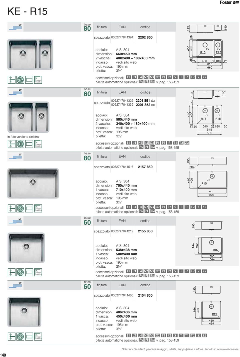 850 dimensioni: 750x440 mm 1 vasca: 710x400 mm accessori opzionali: L1 L3 L4 N2 N3 O2 P1 P2 S T T1 T2 Z Z2 60 spazzolato 8052747841219 2155 850 dimensioni: 538x438 mm 1 vasca: 500x400 mm accessori