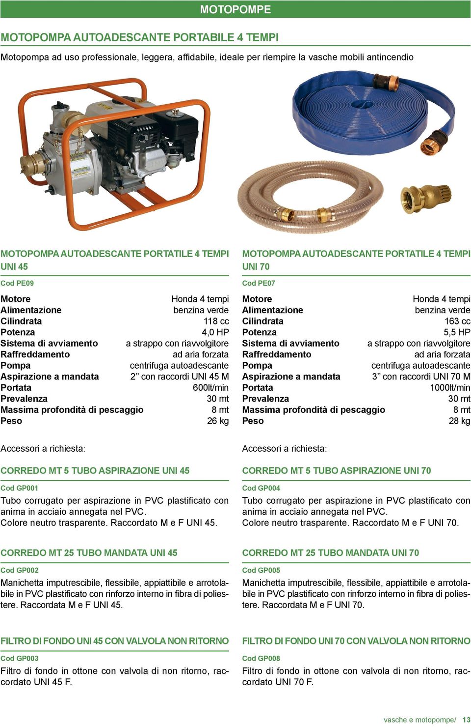 118 cc 4,0 HP a strappo con riavvolgitore ad aria forzata centrifuga autoadescante 2 con raccordi UNI 4 M 600lt/min 30 mt 8 mt 26 kg MOTOPOMPA AUTOADESCANTE PORTATILE 4 TEMPI UNI 70 Cod PE07 Motore