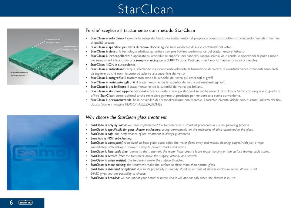 StarClean è specifico per vetri di cabine doccia: agisce sulle molecole di silicio contenute nel vetro.
