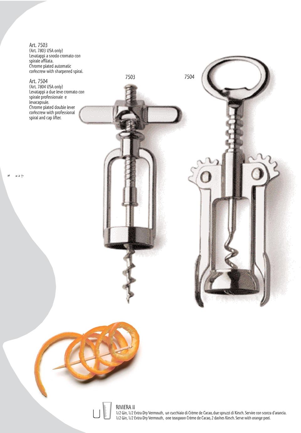 Chrome plated double lever corkscrew with professional spiral and cap lifter.