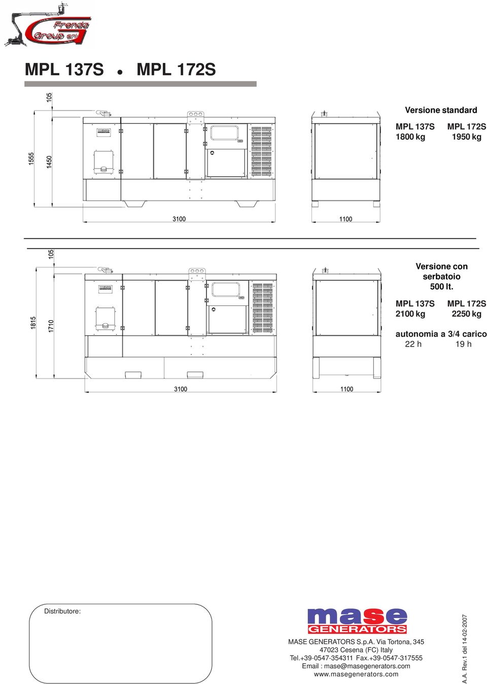 MASE S.p.A. Via Tortona, 345 47023 Cesena (FC) Italy Tel.+39-0547-354311 Fax.