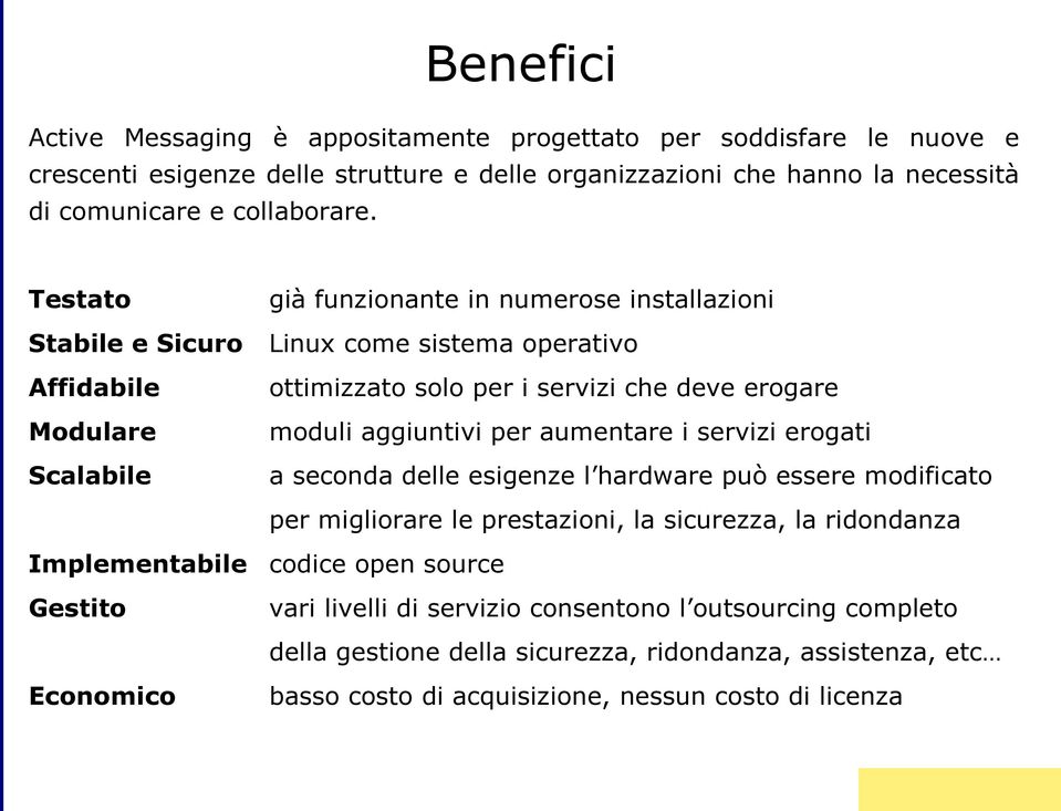 aggiuntivi per aumentare i servizi erogati a seconda delle esigenze l hardware può essere modificato per migliorare le prestazioni, la sicurezza, la ridondanza Implementabile Gestito