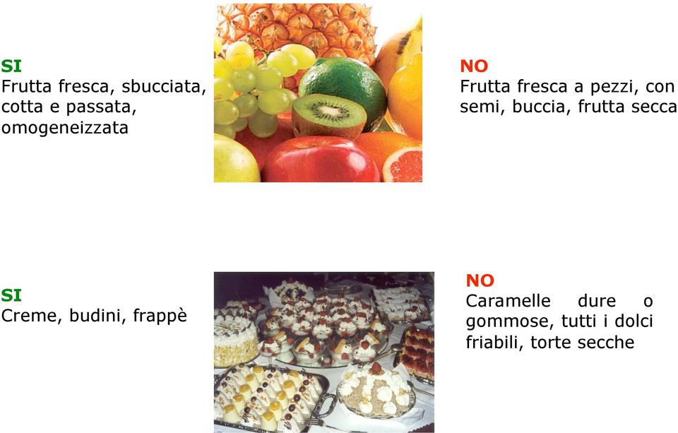 buccia, frutta secca SI Creme, budini, frappè