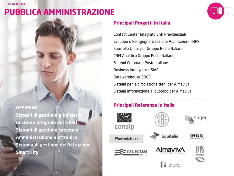 SOGEI Sistemi per la circolazione treni per Almaviva Sistemi informazione al pubblico per Almaviva OFFERING Principali Referenze in Italia Sistemi di