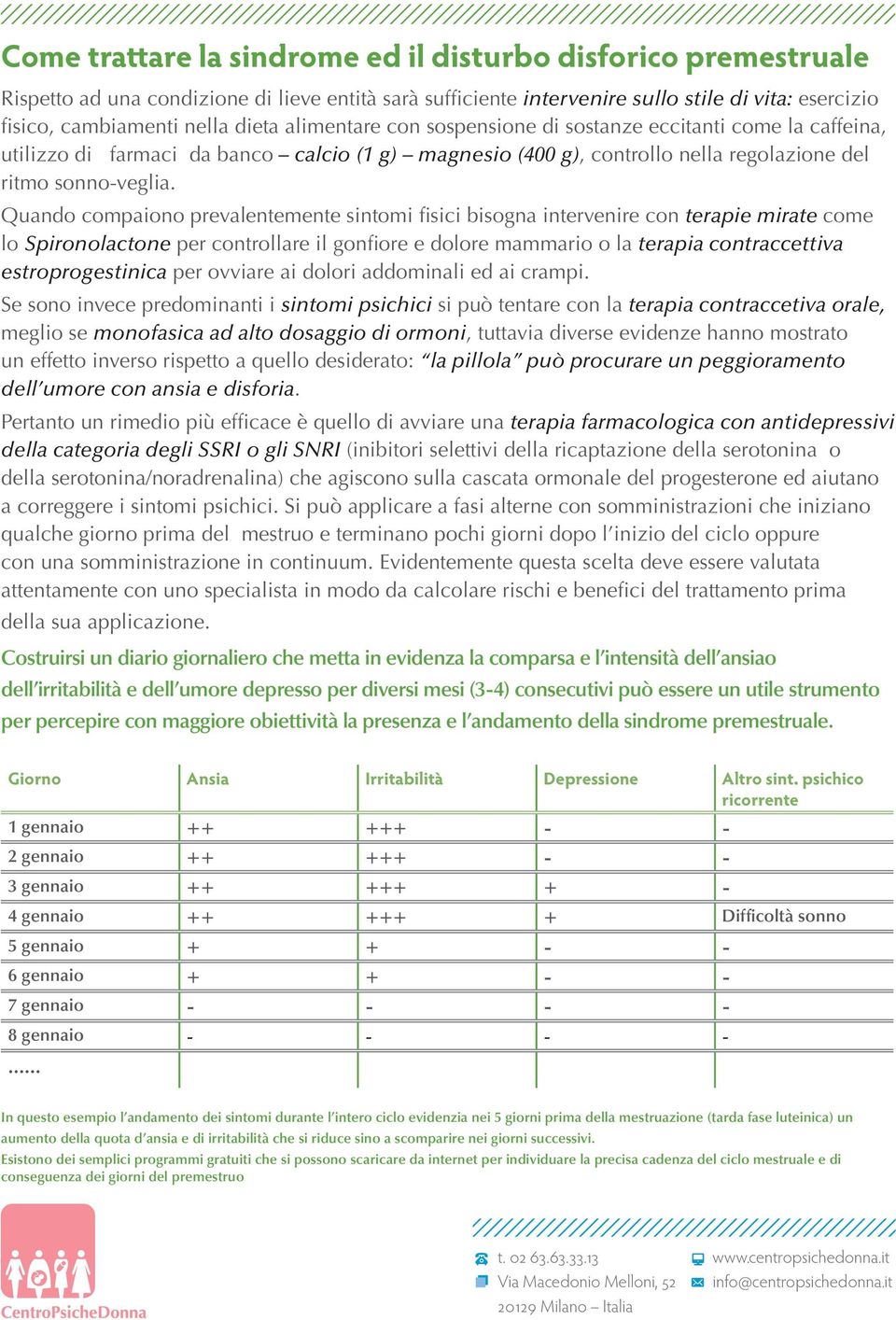 Quando compaiono prevalentemente sintomi fisici bisogna intervenire con terapie mirate come lo Spironolactone per controllare il gonfiore e dolore mammario o la terapia contraccettiva