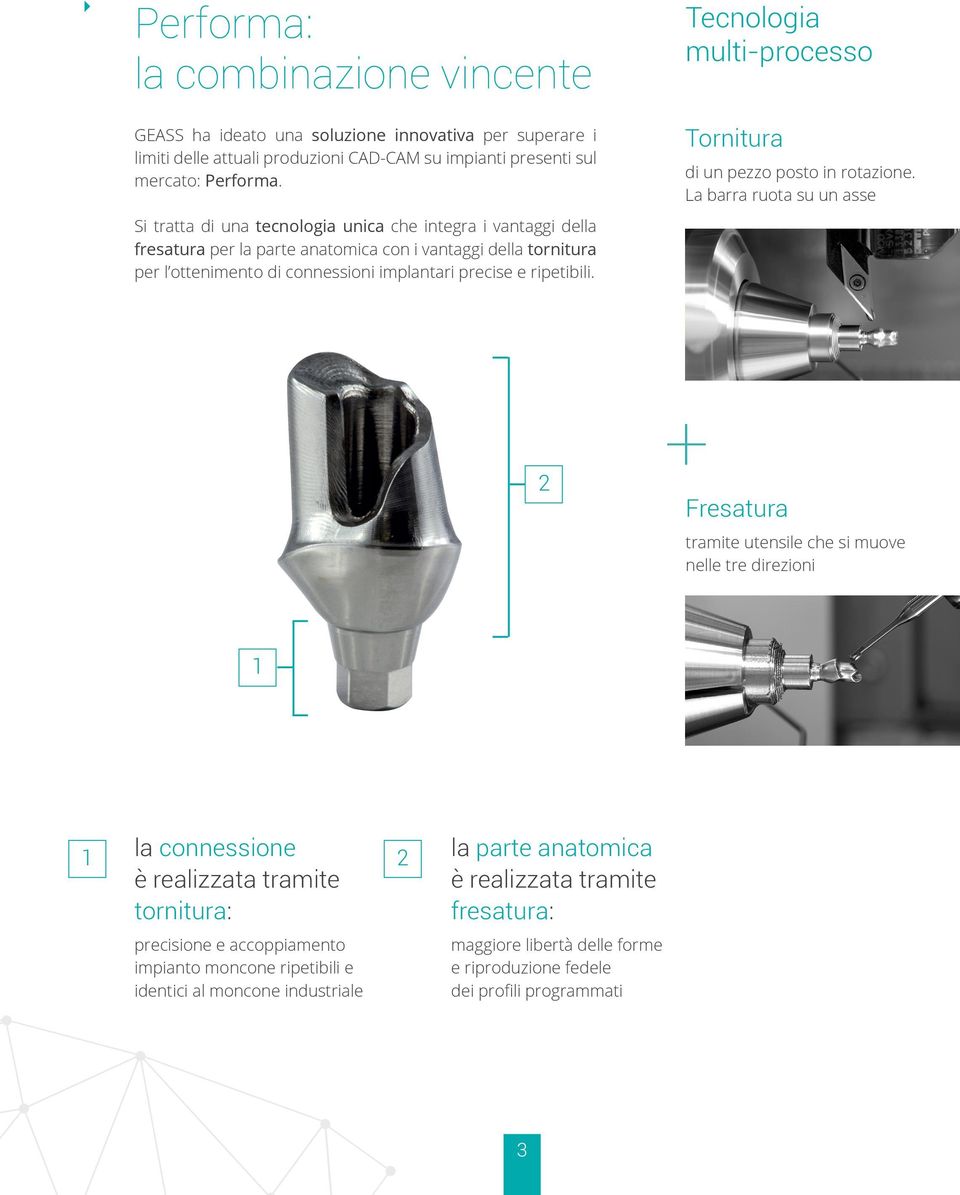 Tecnologia multi-processo Tornitura di un pezzo posto in rotazione.