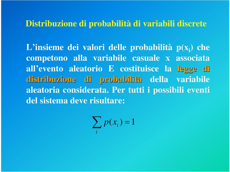 aleatorio E costituisce la legge di distribuzione di probabilità della variabile