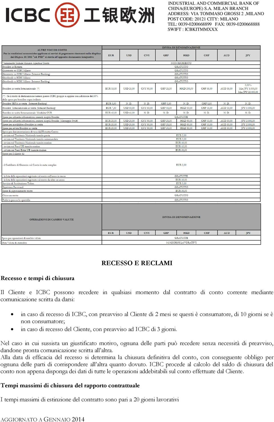 Nel caso in cui sussista un giustificato motivo, ognuna delle parti può recedere senza necessitàdi preavviso, dandone pronta comunicazione scritta all altra.