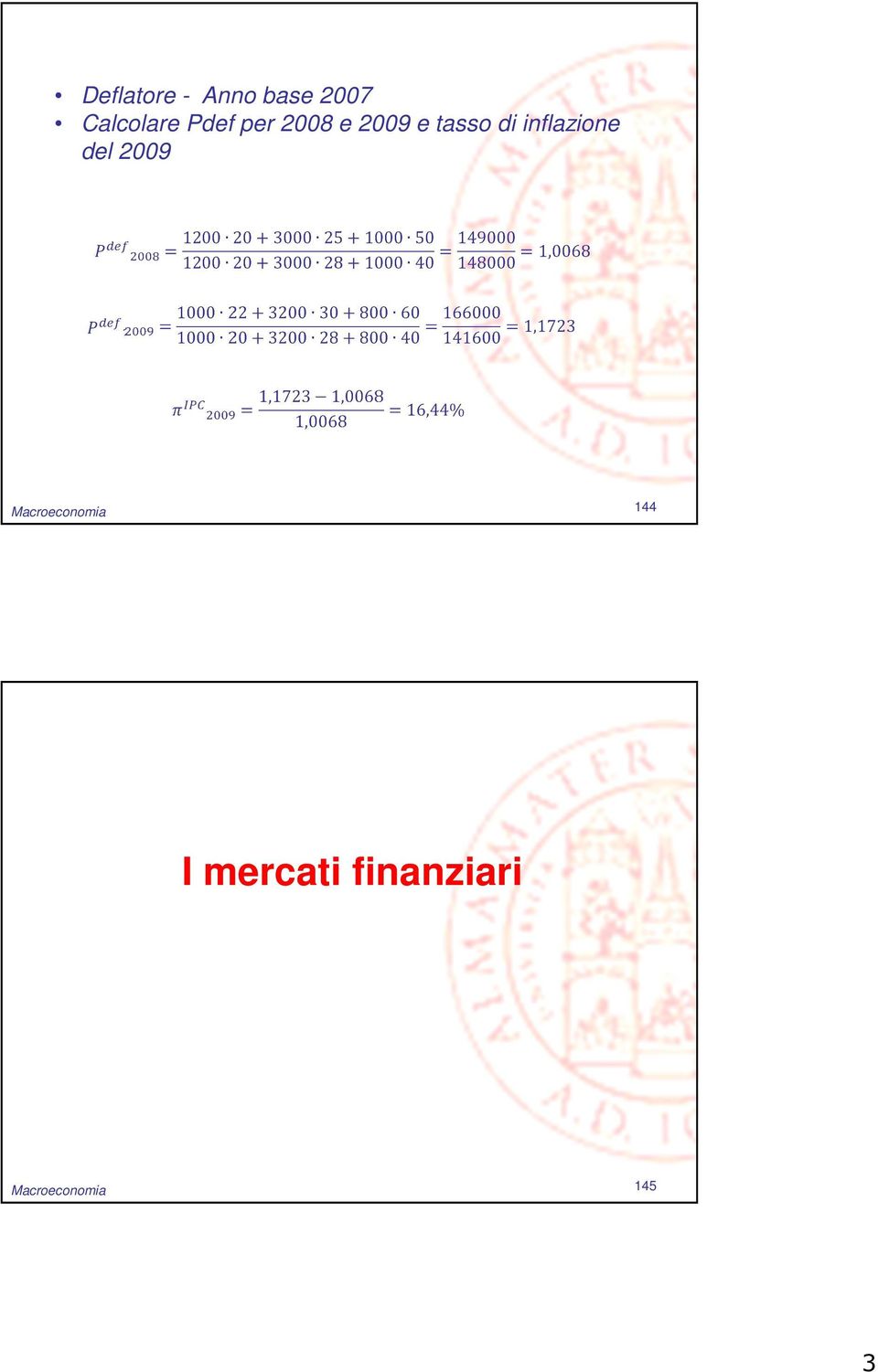 inflazione del 2009 Macroeconomia