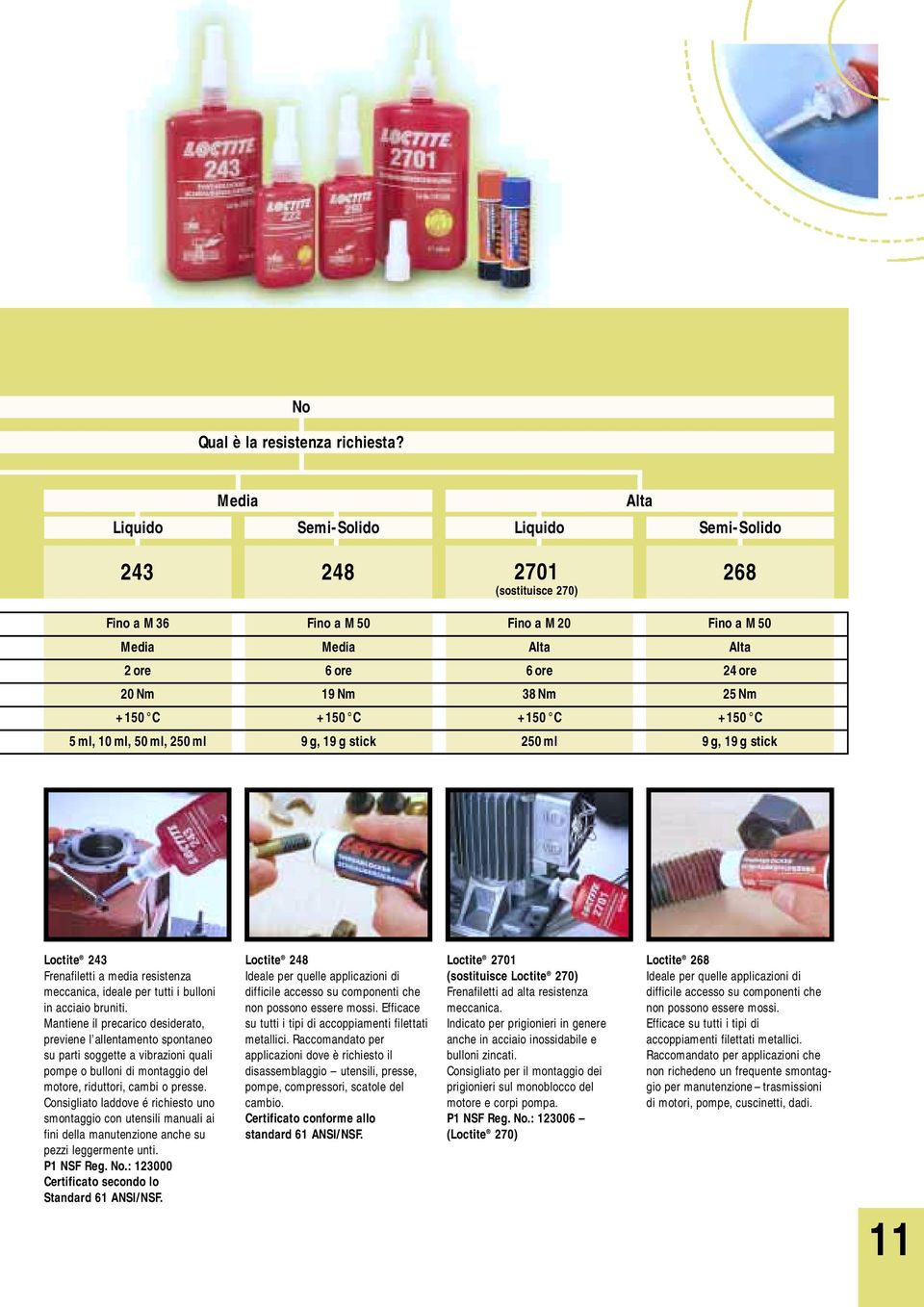 25 Nm +150 C +150 C +150 C +150 C 5 ml, 10 ml, 50 ml, 250 ml 9 g, 19 g stick 250 ml 9 g, 19 g stick Loctite 243 Frenafiletti a media resistenza meccanica, ideale per tutti i bulloni in acciaio