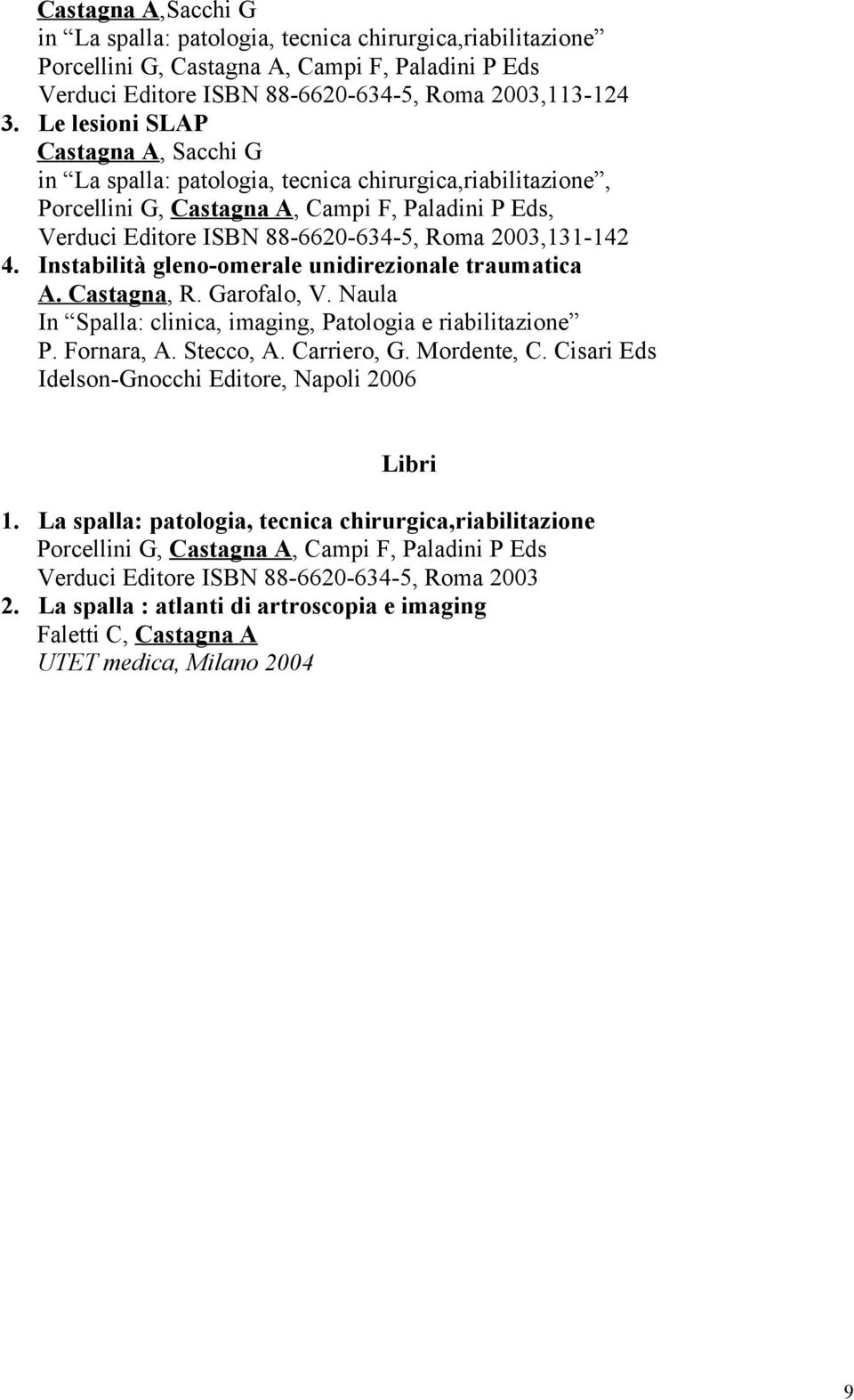 2003,131-142 4. Instabilità gleno-omerale unidirezionale traumatica A. Castagna, R. Garofalo, V. Naula In Spalla: clinica, imaging, Patologia e riabilitazione P. Fornara, A. Stecco, A. Carriero, G.