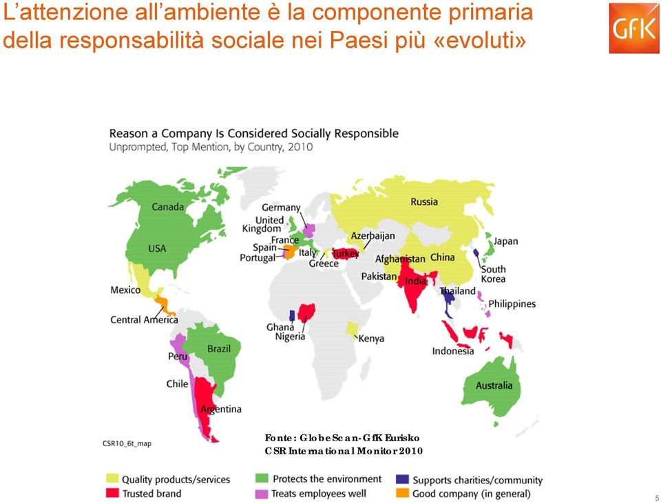 Paesi più «evoluti» Fonte: GlobeScan-GfK