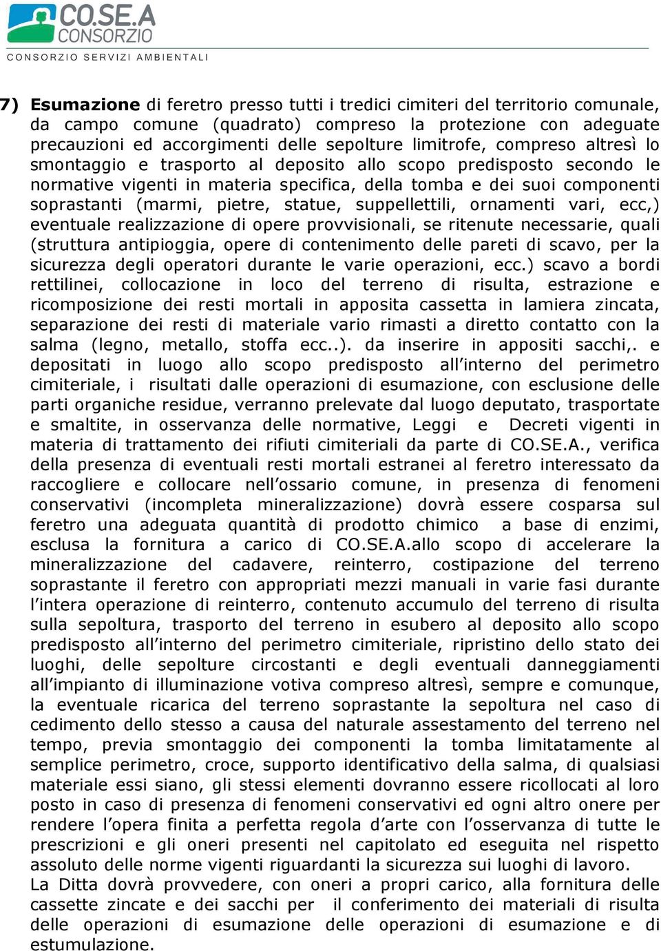 suppellettili, ornamenti vari, ecc,) eventuale realizzazione di opere provvisionali, se ritenute necessarie, quali (struttura antipioggia, opere di contenimento delle pareti di scavo, per la