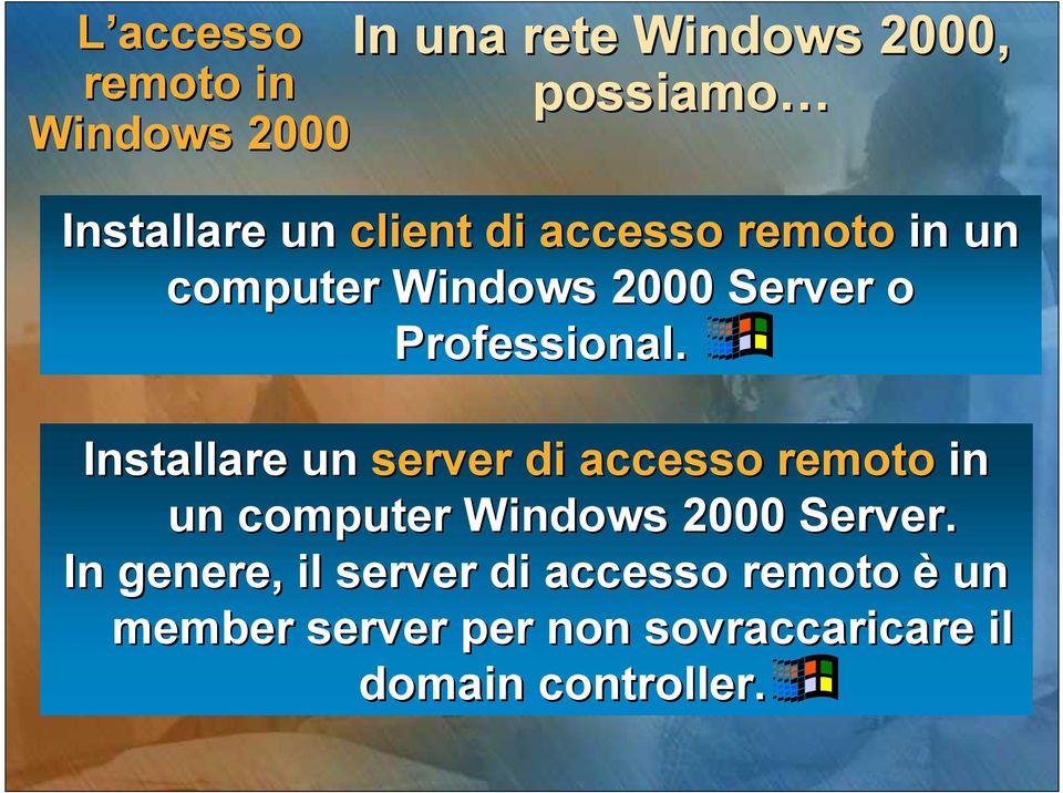 Installare un server di accesso in un computer Windows 2000 Server.