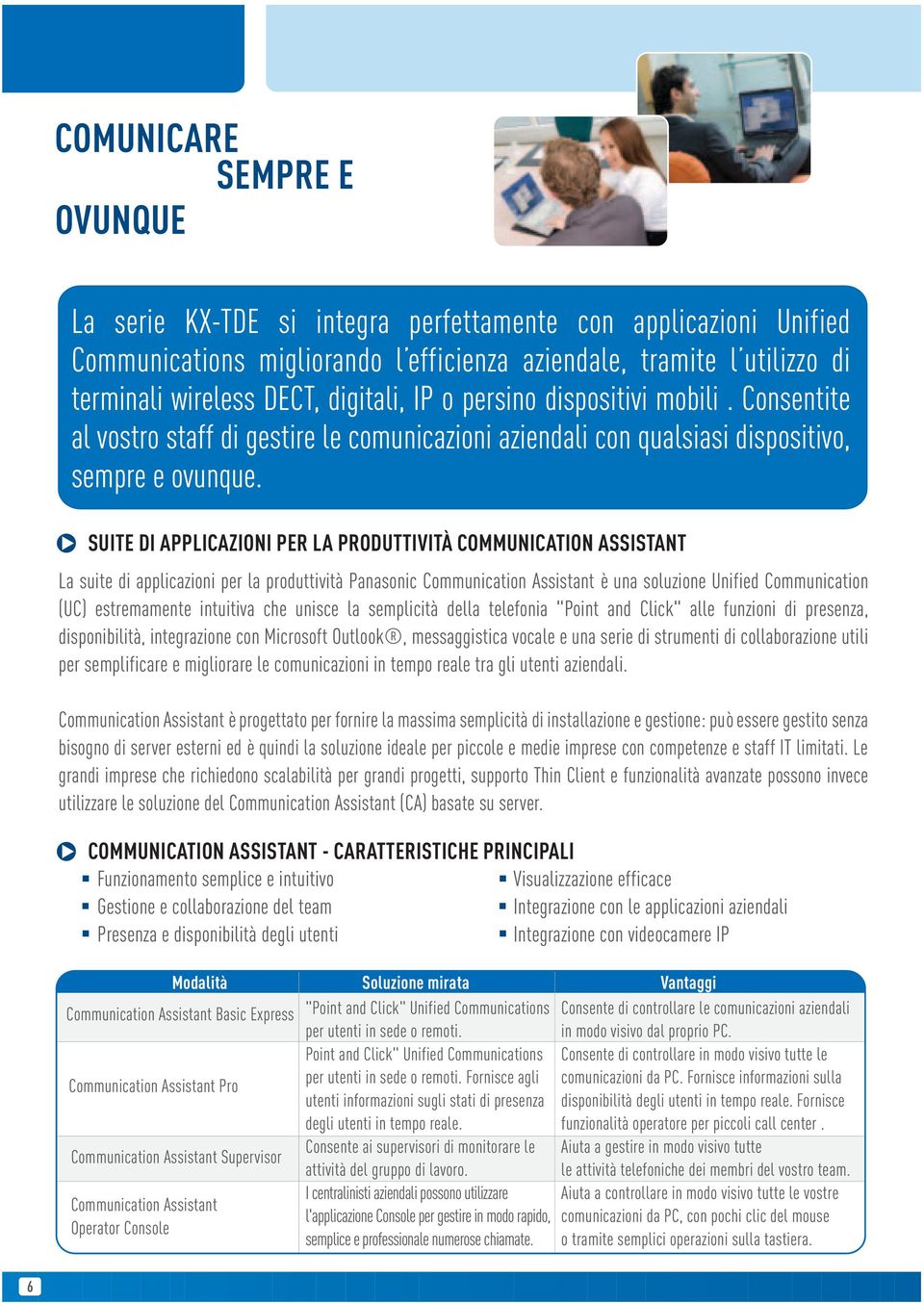 SUITE DI APPLICAZIONI PER LA PRODUTTIVITÀ COMMUNICATION ASSISTANT La suite di applicazioni per la produttività Panasonic Communication Assistant è una soluzione Unified Communication (UC)