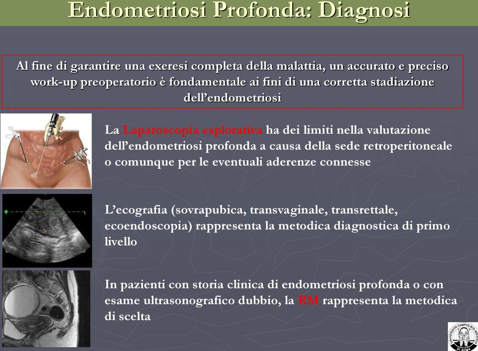 retroperitoneale o comunque per le eventuali aderenze connesse L ecografia (sovrapubica, transvaginale, transrettale, ecoendoscopia) rappresenta la metodica