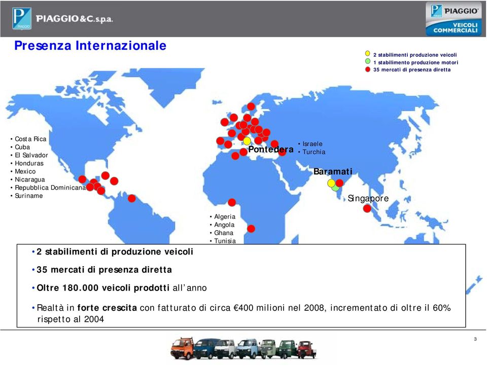 Singapore 2 stabilimenti di produzione veicoli Algeria Angola Ghana Tunisia 35 mercati di presenza diretta Oltre 180.