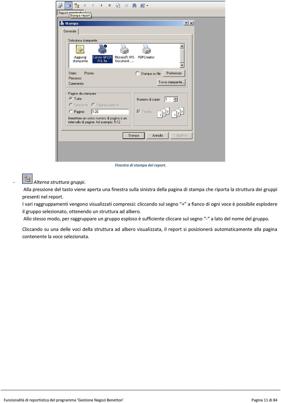 I vari raggruppamenti vengono visualizzati compressi: cliccando sul segno + a fianco di ogni voce è possibile esplodere il gruppo selezionato, ottenendo un struttura ad albero.