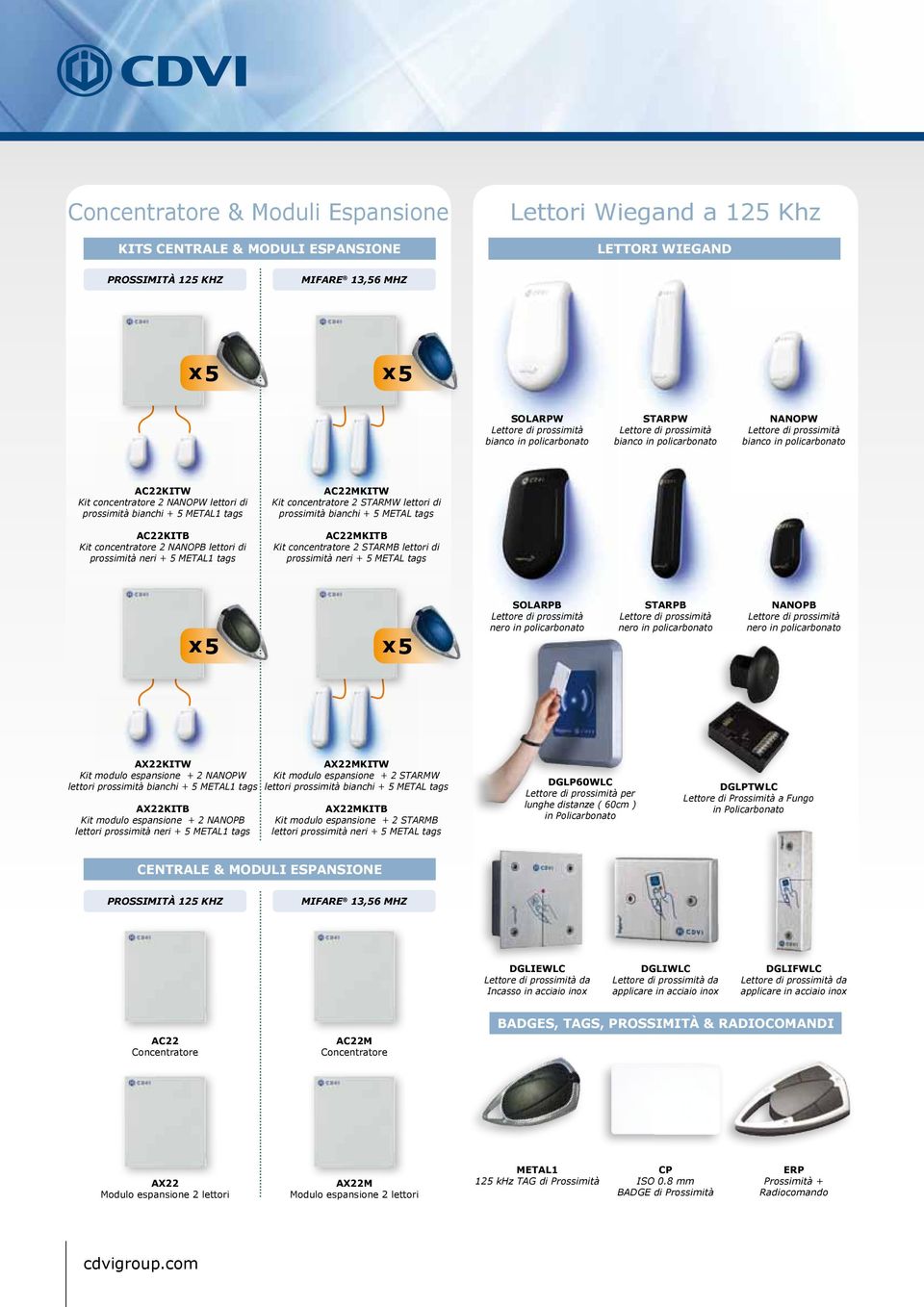 AC22MKITW Kit concentratore 2 STARMW lettori di prossimità bianchi + 5 METAL tags AC22MKITB Kit concentratore 2 STARMB lettori di prossimità neri + 5 METAL tags SOLARPB nero in policarbonato STARPB