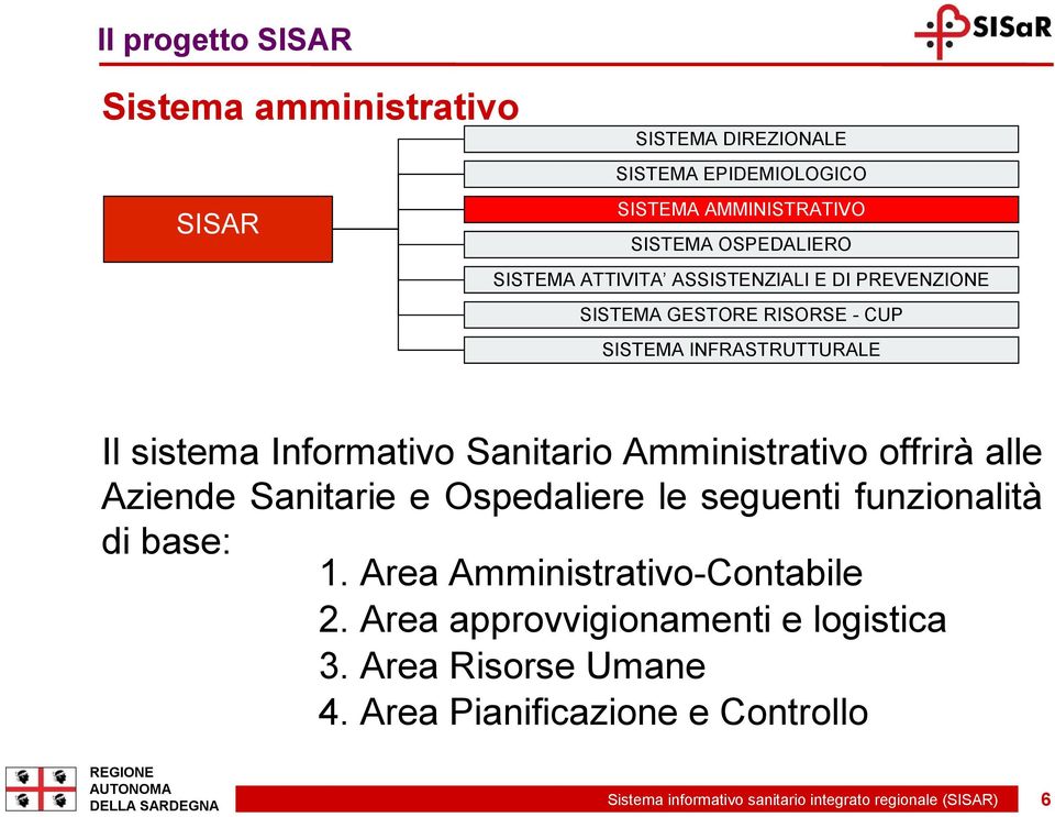 offrirà alle Aziende Sanitarie e Ospedaliere le seguenti funzionalità di base: 1. Area Amministrativo-Contabile 2.