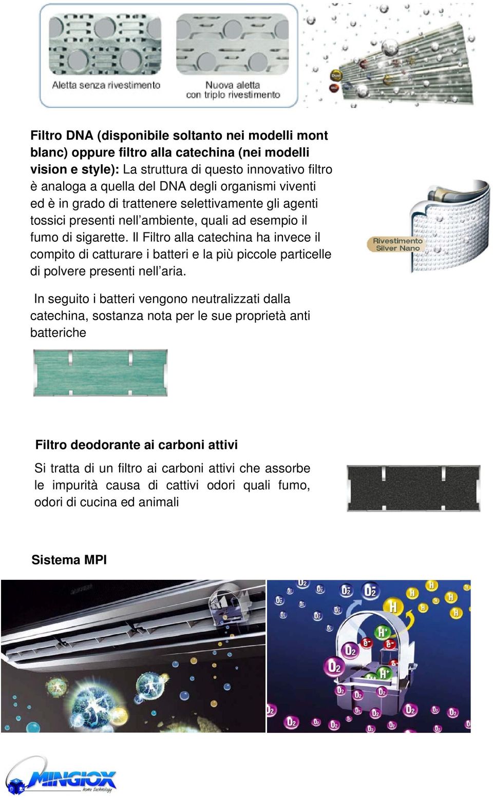 Il Filtro alla catechina ha invece il compito di catturare i batteri e la più piccole particelle di polvere presenti nell aria.