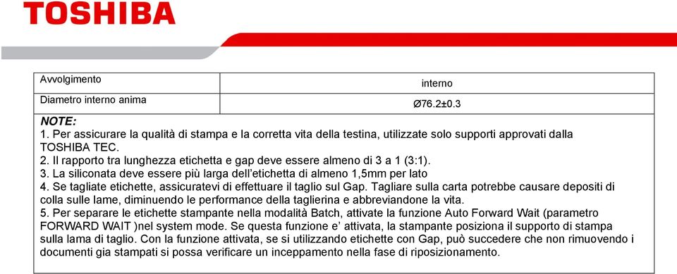 Se tagliate etichette, assicuratevi di effettuare il taglio sul Gap.