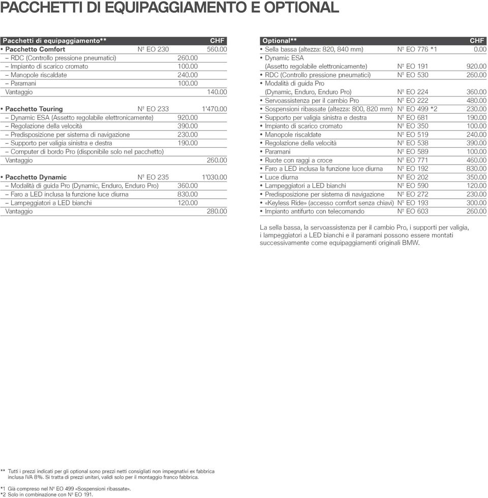 00 Predisposizione per sistema di navigazione 230.00 Supporto per valigia sinistra e destra 190.00 Computer di bordo Pro (disponibile solo nel pacchetto) Vantaggio 260.