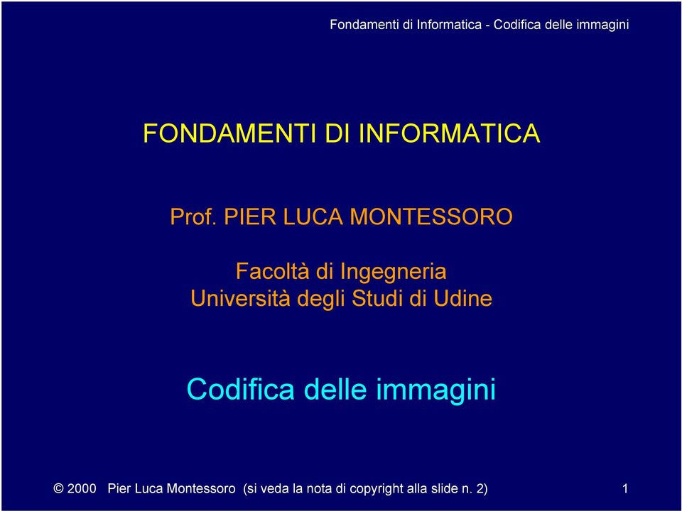 Università degli Studi di Udine Codifica delle