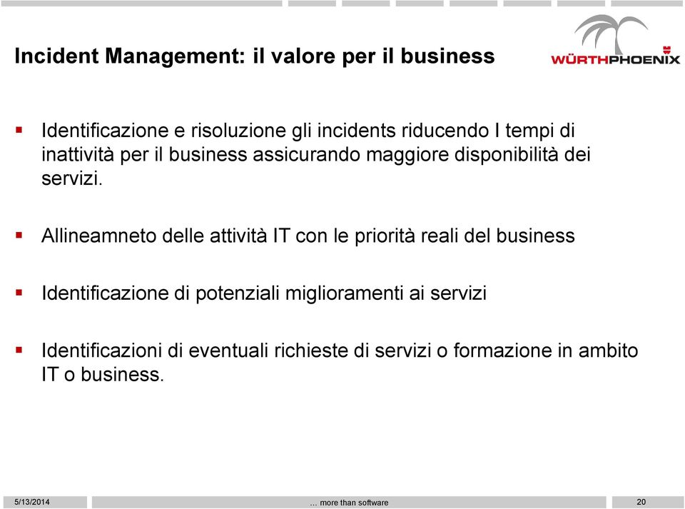 Allineamneto delle attività IT con le priorità reali del business Identificazione di potenziali