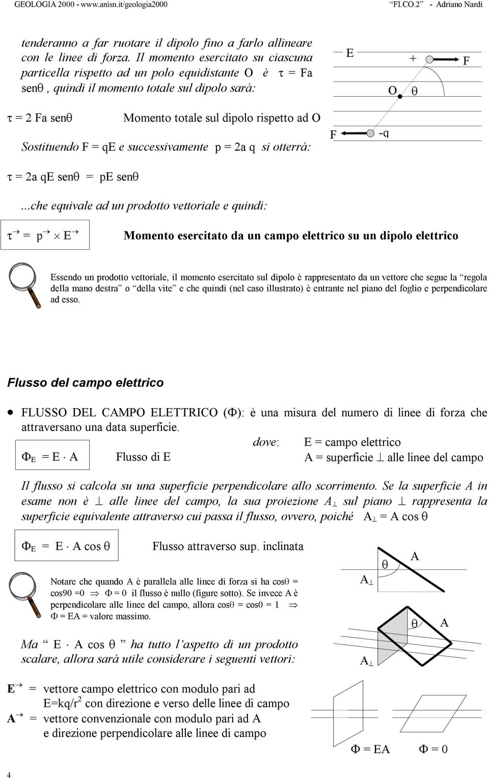 Sostituendo F = qe e successivamente p = 2a q si otteà: F -q τ = 2a qe senθ = pe senθ.