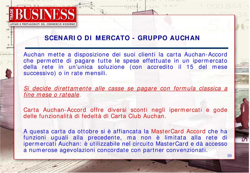 Carta Auchan-Accord offre diversi sconti negli ipermercati e gode delle funzionalità di fedeltà di Carta Club Auchan.