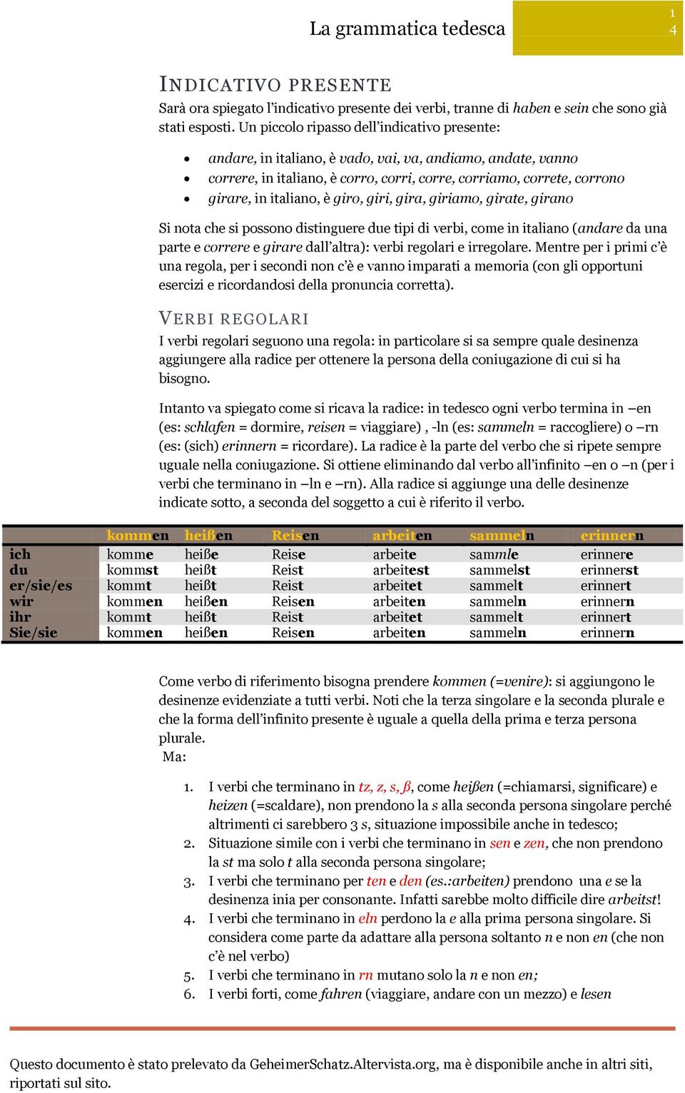 è giro, giri, gira, giriamo, girate, girano Si nota che si possono distinguere due tipi di verbi, come in italiano (andare da una parte e correre e girare dall altra): verbi regolari e irregolare.