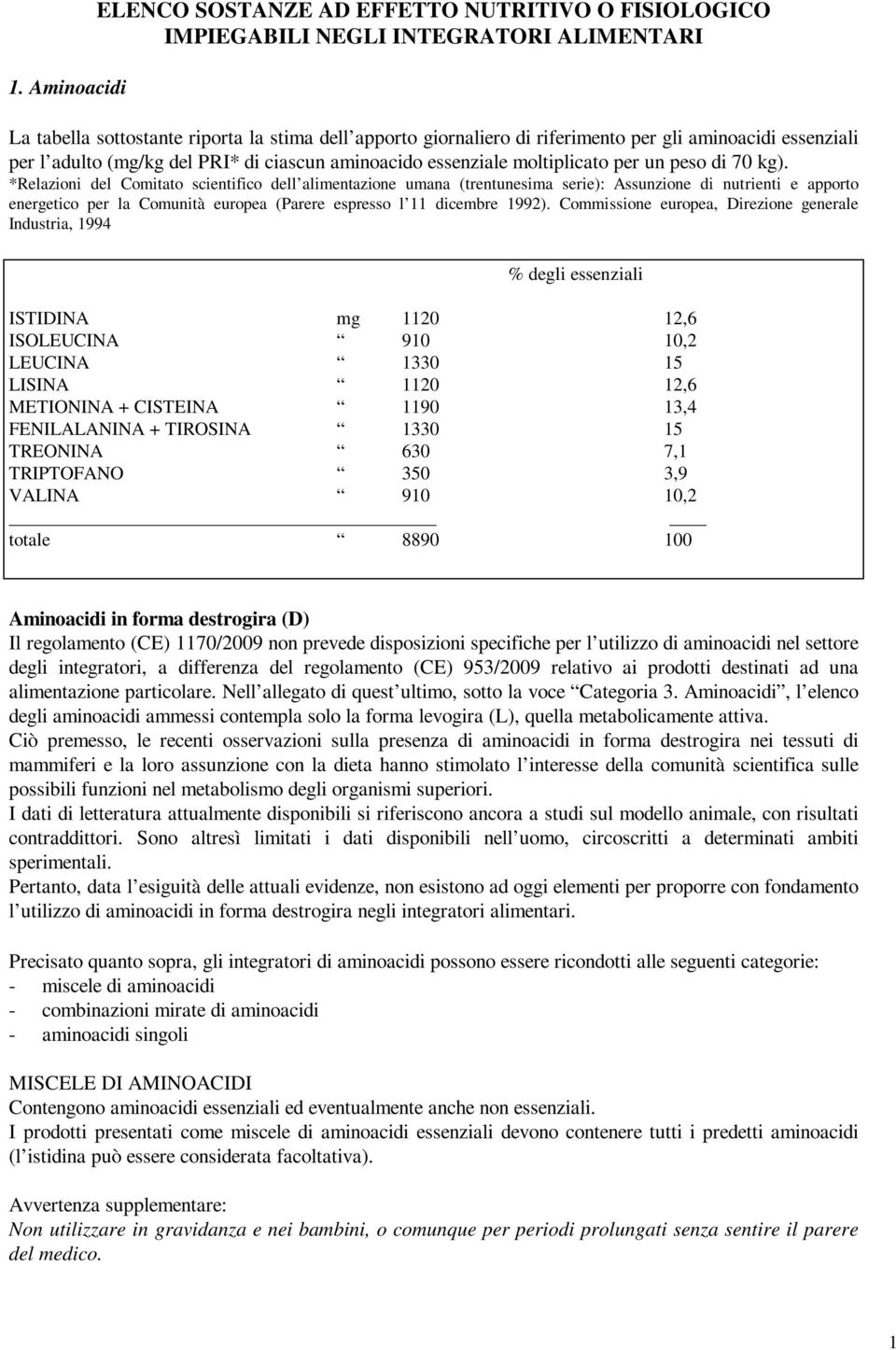 *Relazioni del Comitato scientifico dell alimentazione umana (trentunesima serie): Assunzione di nutrienti e apporto energetico per la Comunità europea (Parere espresso l 11 dicembre 1992).