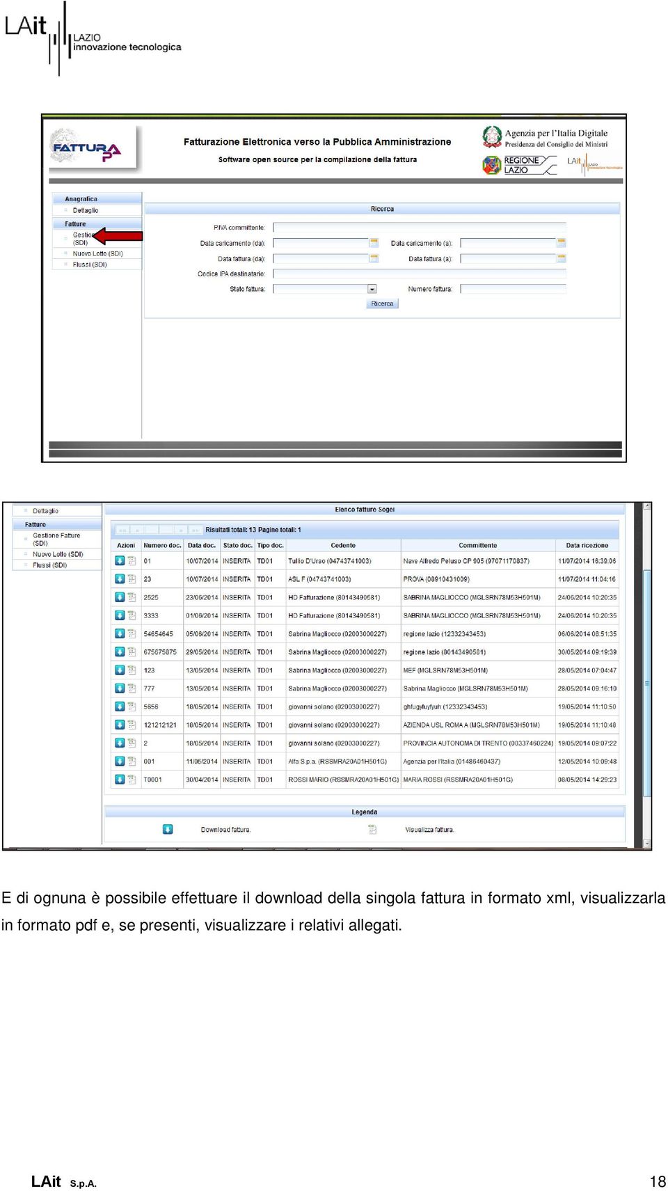 xml, visualizzarla in formato pdf e, se