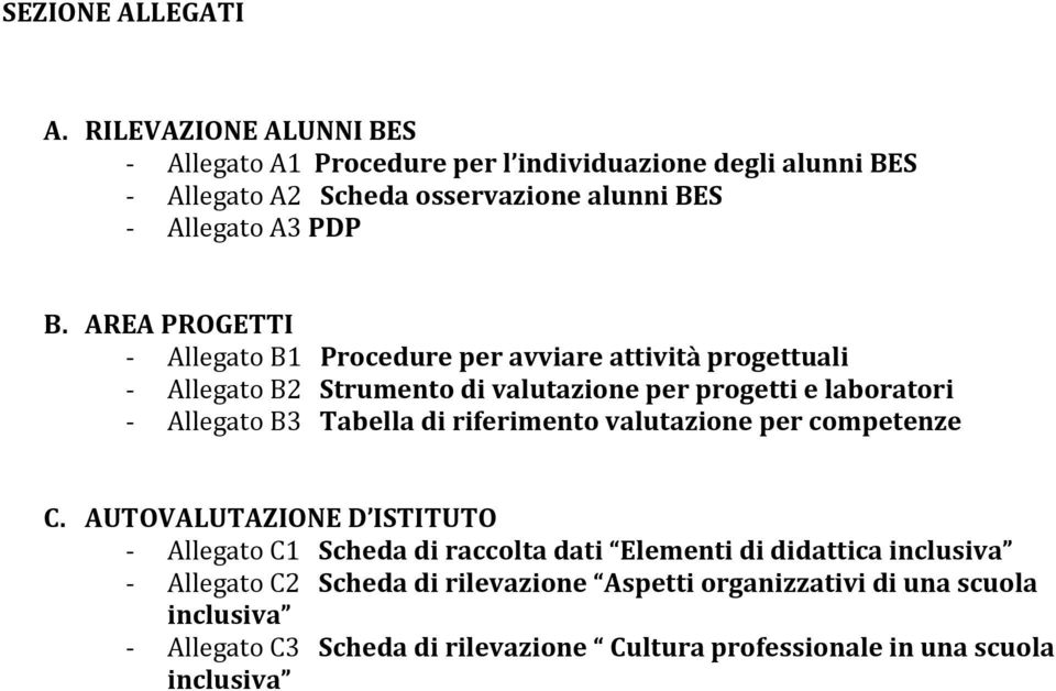 AREA PROGETTI - Allegato B Procedure per avviare attività progettuali - Allegato B Strumento di valutazione per progetti e laboratori - Allegato B Tabella