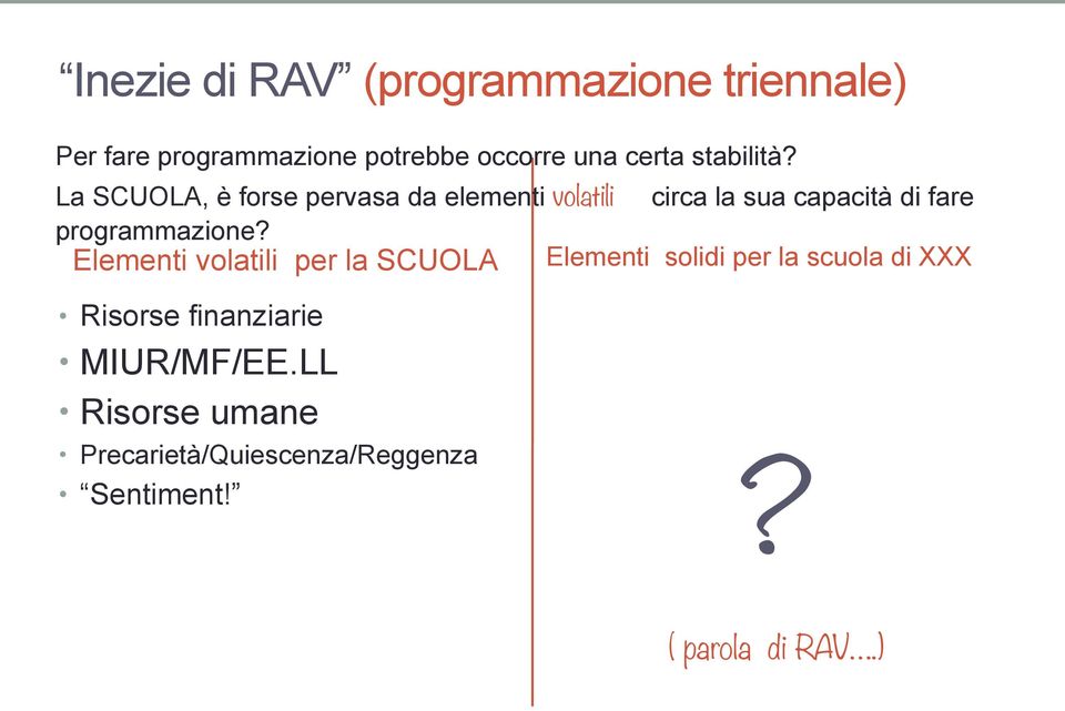 La SCUOLA, è forse pervasa da elementi volatili circa la sua capacità di fare programmazione?