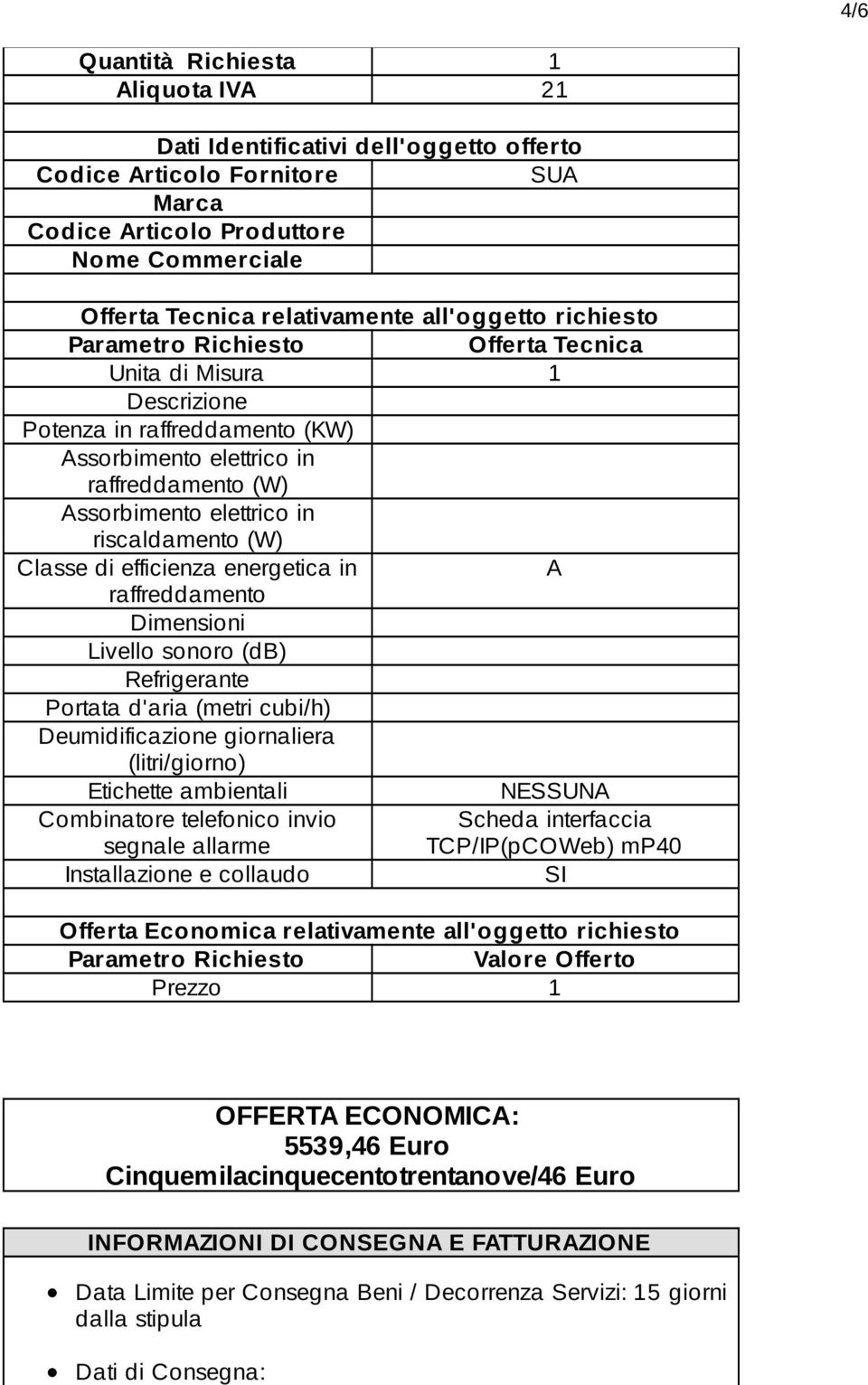 sonoro (db) Refrigerante Portata d'aria (metri cubi/h) Deumidificazione giornaliera (litri/giorno) Etichette ambientali NESSUNA Combinatore telefonico invio Scheda interfaccia segnale allarme