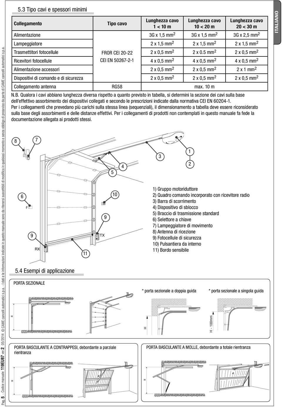 Qualora i cavi abbiano lunghezza diversa rispetto a quanto previsto in tabella, si determini la sezione dei cavi sulla base dell effettivo assorbimento dei dispositivi collegati e secondo le