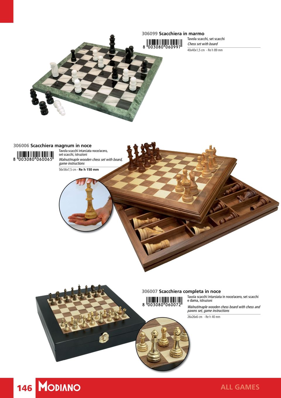 instructions 56x56x7,5 cm - Re h 150 mm 306007 Scacchiera completa in noce Tavola scacchi intarsiata in noce/acero, set