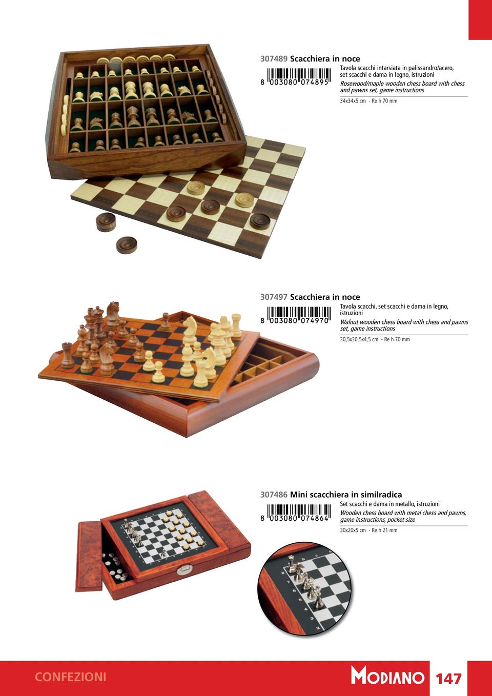 istruzioni Walnut wooden chess board with chess and pawns set, game instructions 30,5x30,5x4,5 cm - Re h 70 mm 307486 Mini scacchiera in similradica