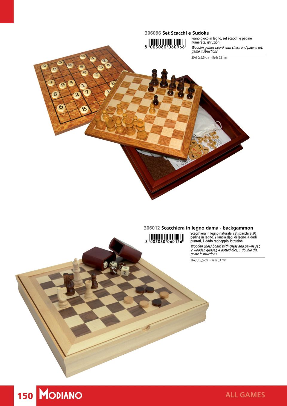 naturale, set scacchi e 30 pedine in legno, 2 lancia dadi di legno, 4 dadi puntati, 1 dado raddoppio, istruzioni Wooden chess