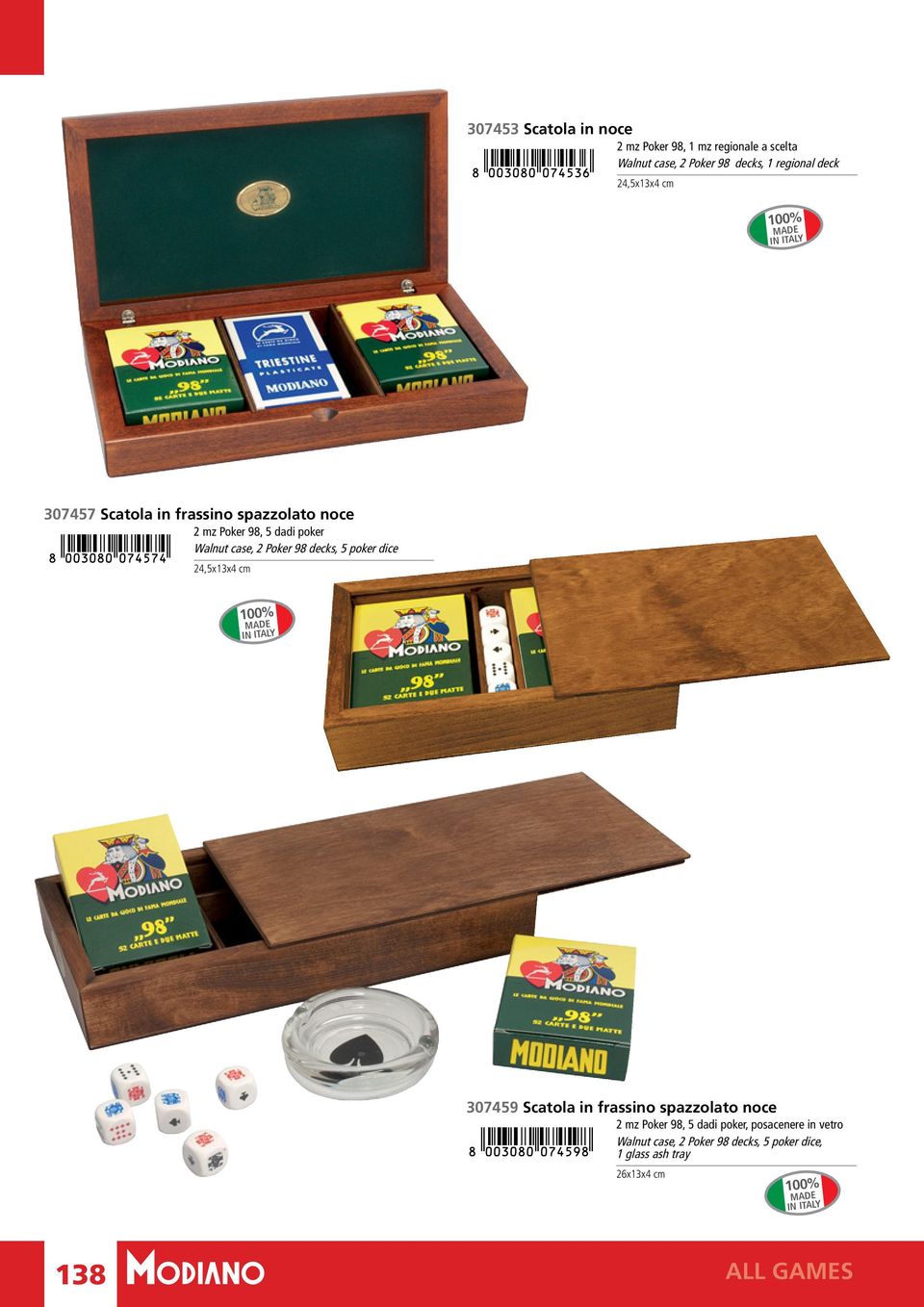 5 poker dice 24,5x13x4 cm 100% MADE IN ITALY 307459 Scatola in frassino spazzolato noce 2 mz Poker 98, 5 dadi poker,