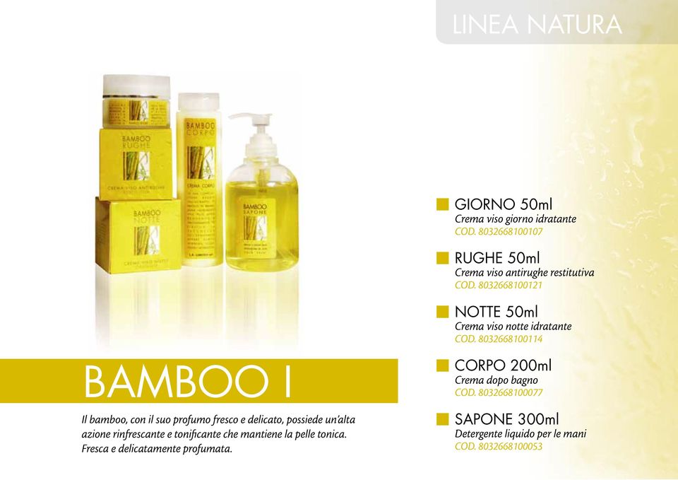 8032668100114 BAMBOO I Il bamboo, con il suo profumo fresco e delicato, possiede un alta azione rinfrescante e