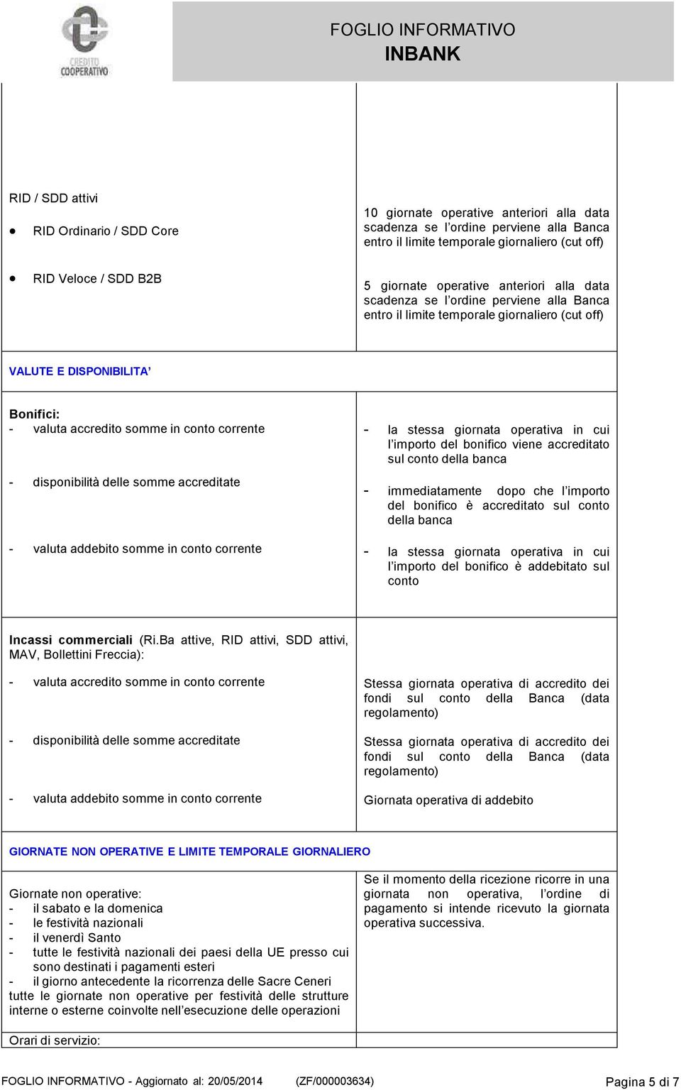 disponibilità delle somme accreditate - valuta addebito somme in conto corrente - la stessa giornata operativa in cui l importo del bonifico viene accreditato sul conto della banca - immediatamente