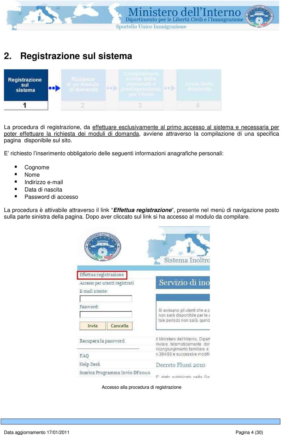 E richiesto l inserimento obbligatorio delle seguenti informazioni anagrafiche personali: Cognome Nome Indirizzo e-mail Data di nascita Password di accesso La procedura è