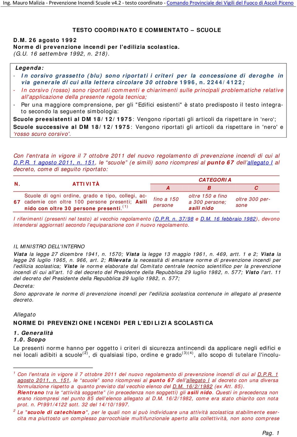 2244/4122; - In corsivo (rosso) sono riportati commenti e chiarimenti sulle principali problematiche relative all'applicazione della presente regola tecnica; - Per una maggiore comprensione, per gli