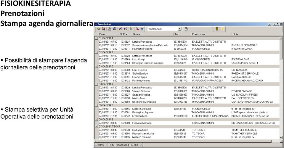 giornaliera delle prenotazioni Stampa