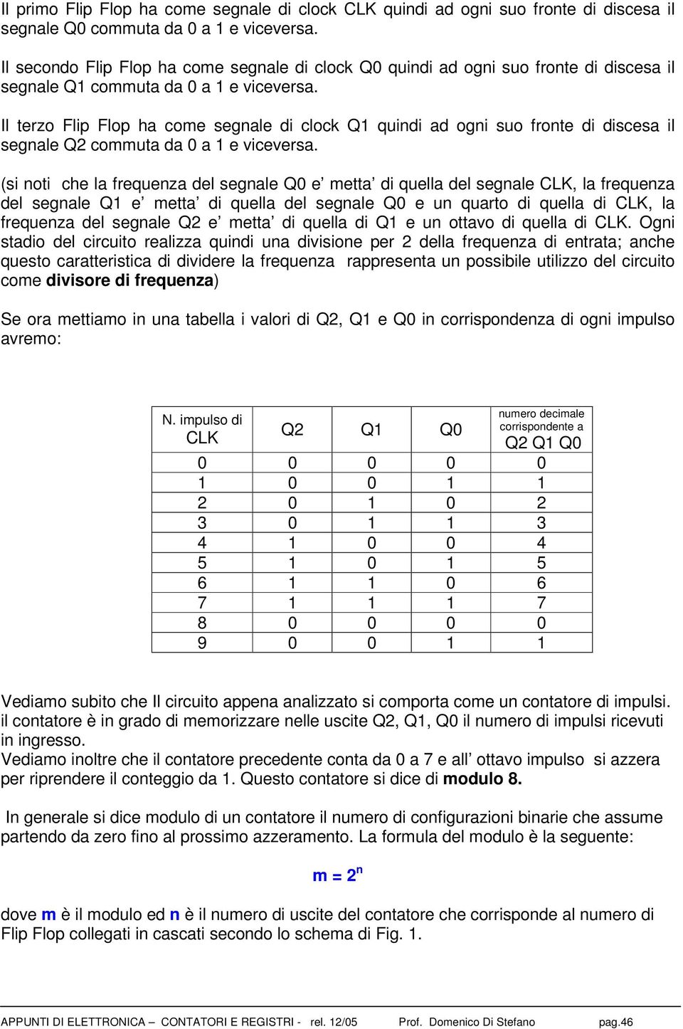 Il terzo Flip Flop ha come segnale di clock Q1 quindi ad ogni suo fronte di discesa il segnale Q2 commuta da 0 a 1 e viceversa.