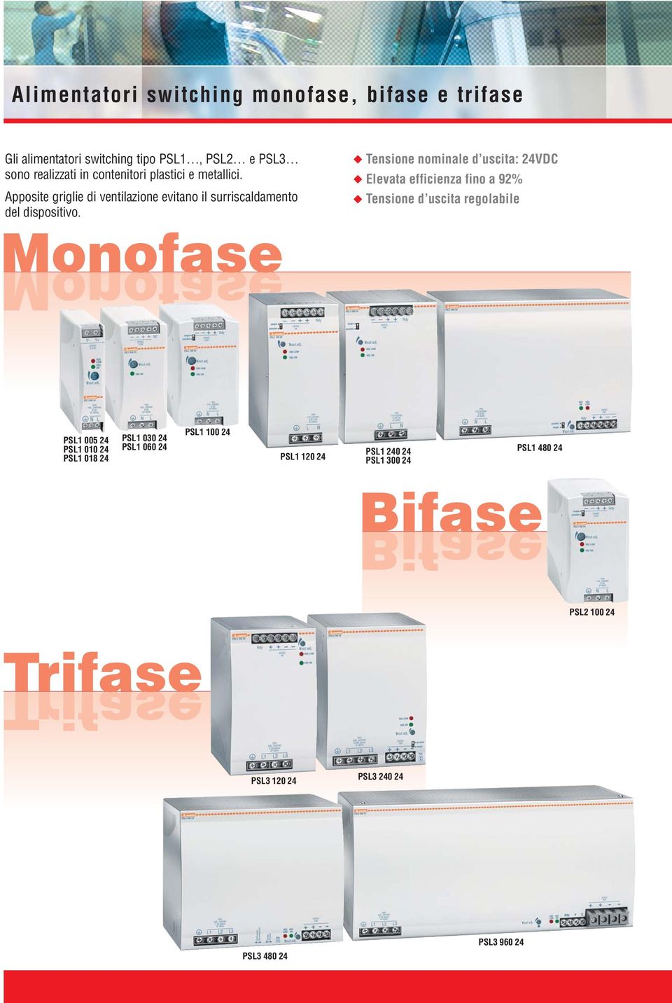 Tensione nominale d uscita: Elevata efficienza fino a 92% Tensione d uscita regolabile PS1 005 24 PS1 010 24 PS1 018 24 PS1 030