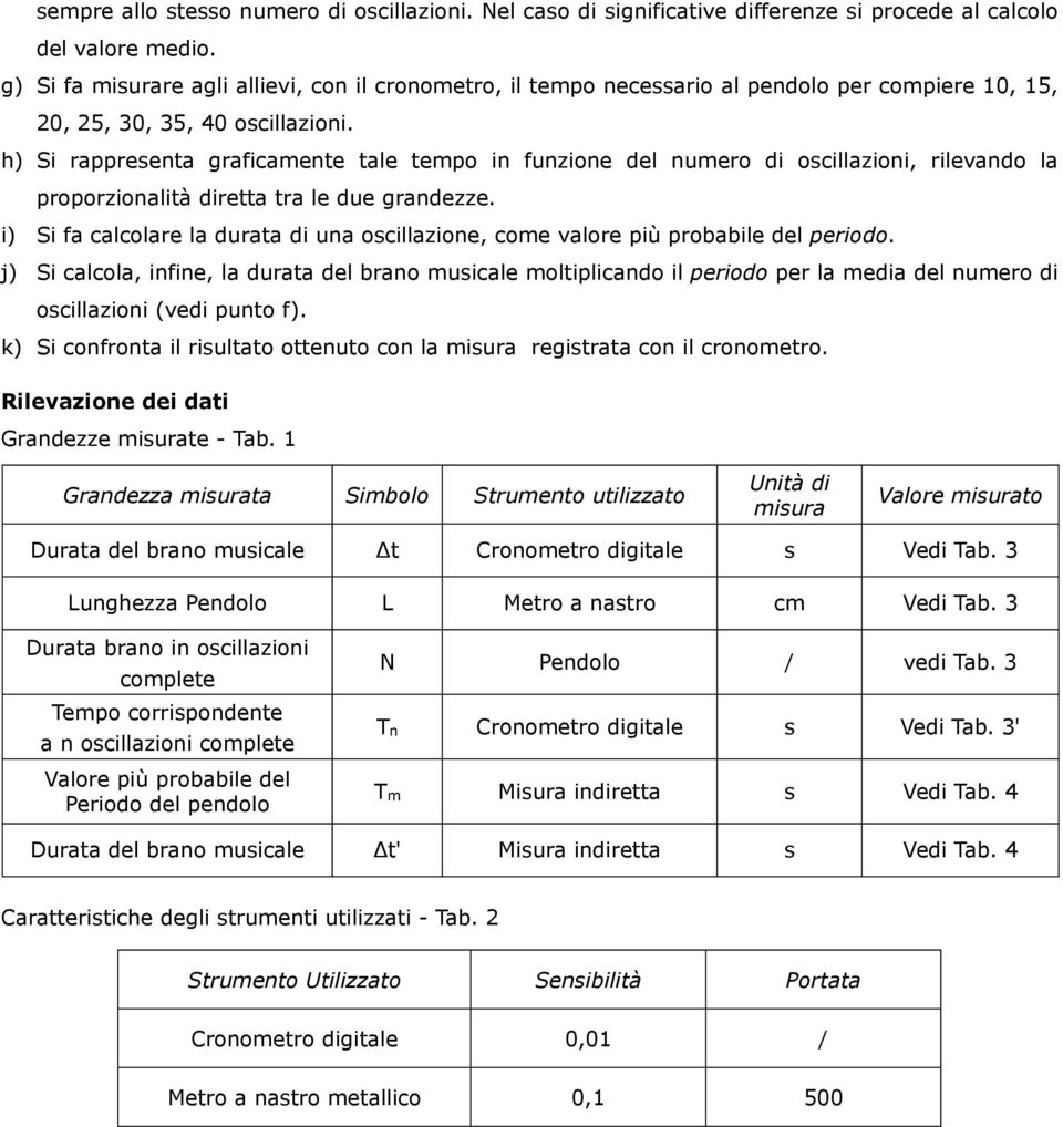 h) Si rappresenta graficamente tale tempo in funzione del numero di oscillazioni, rilevando la proporzionalità diretta tra le due grandezze.